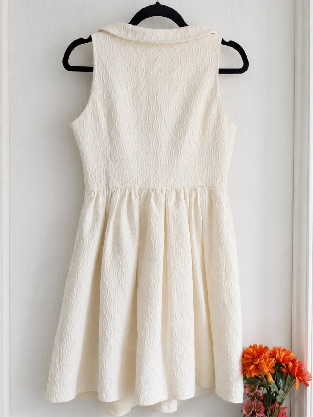 Kensie | Cream Fit & Flare Dress Black Frill Peter Pan Collar Sleeveless Mini - Picture 7 of 11